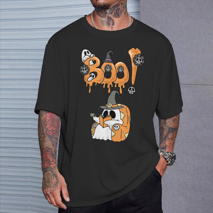 Boo Kids Book Lover Ghost Halloween Librarian T-Shirt Gifts for Him