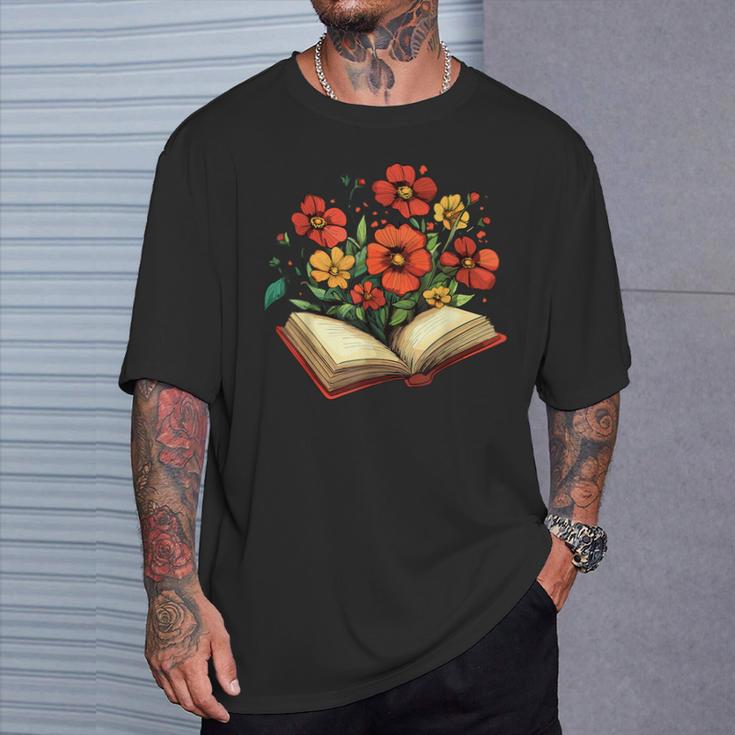 Book With Blooming Flowers Reading Nature Garden T-Shirt Gifts for Him Book With Blooming Flowers Reading Nature Garden T-Shirt Gifts for Him
