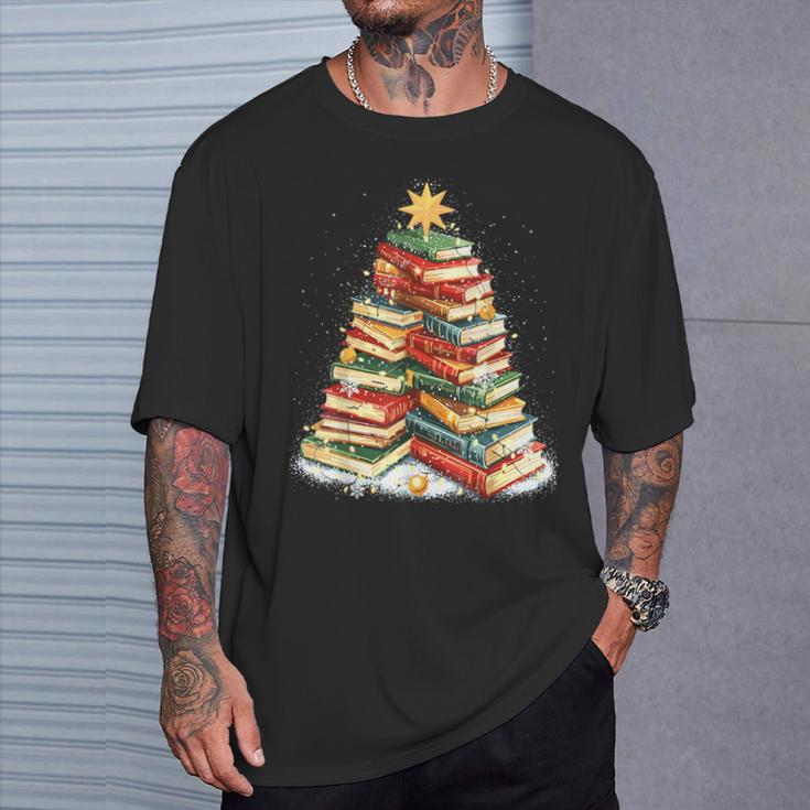 Book Christmas Tree Reading T-Shirt Gifts for Him