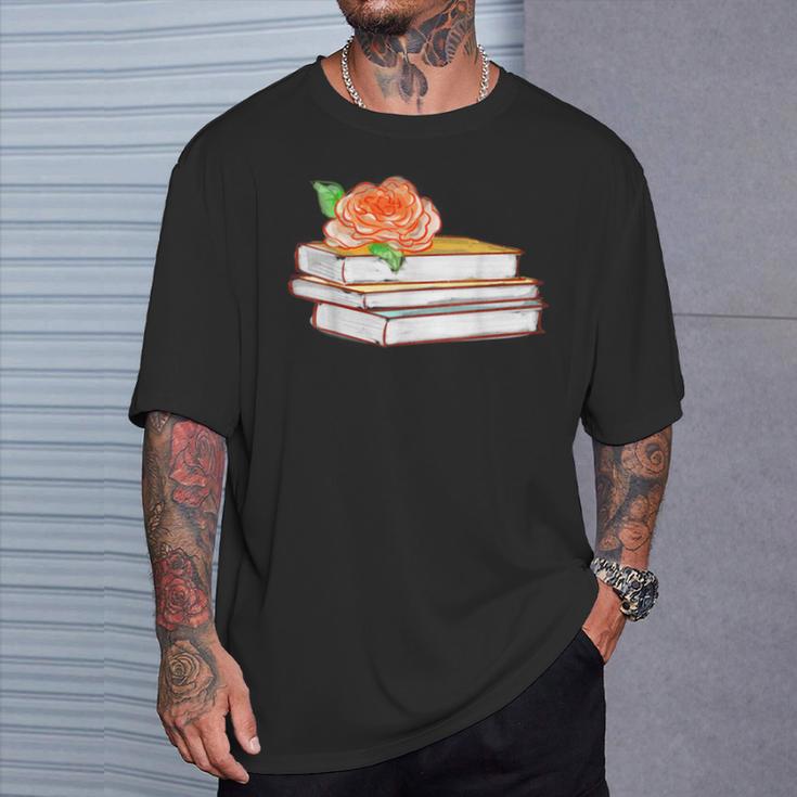 Book Flower T-Shirt Gifts for Him
