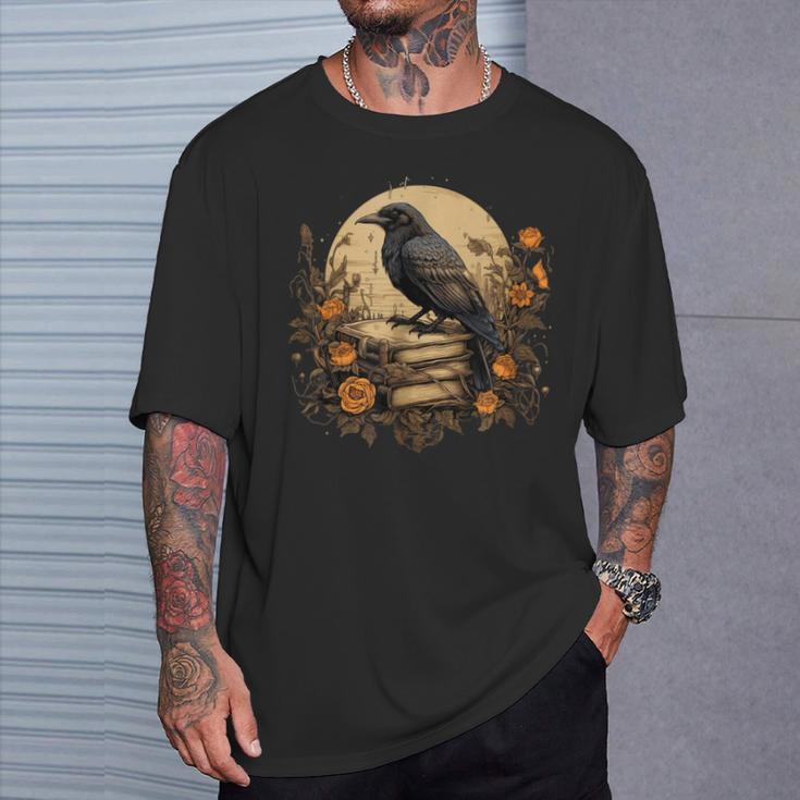 Book Lover Ideas Raven Reading Book Occult Crow T-Shirt Gifts for Him