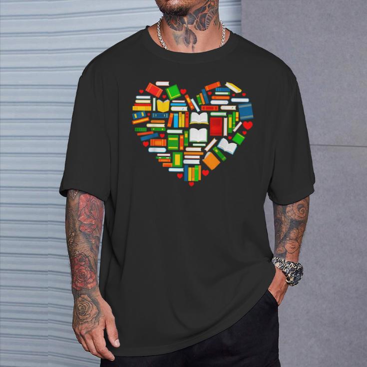 Book Lover Librarian Books Heart Valentine T-Shirt Gifts for Him