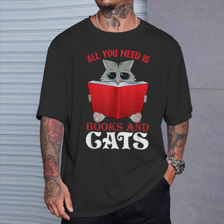 Book Lover Nerd Reading Teacher Bookworm Ladies Cat T-Shirt Gifts for Him
