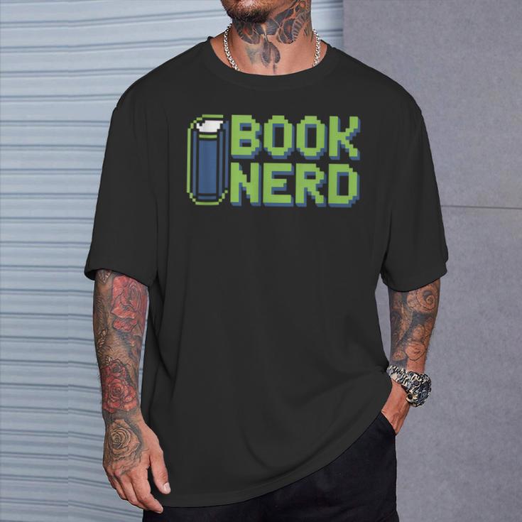 Book Nerd Pixel Retro Reading Bibliophile Gamer T-Shirt Gifts for Him
