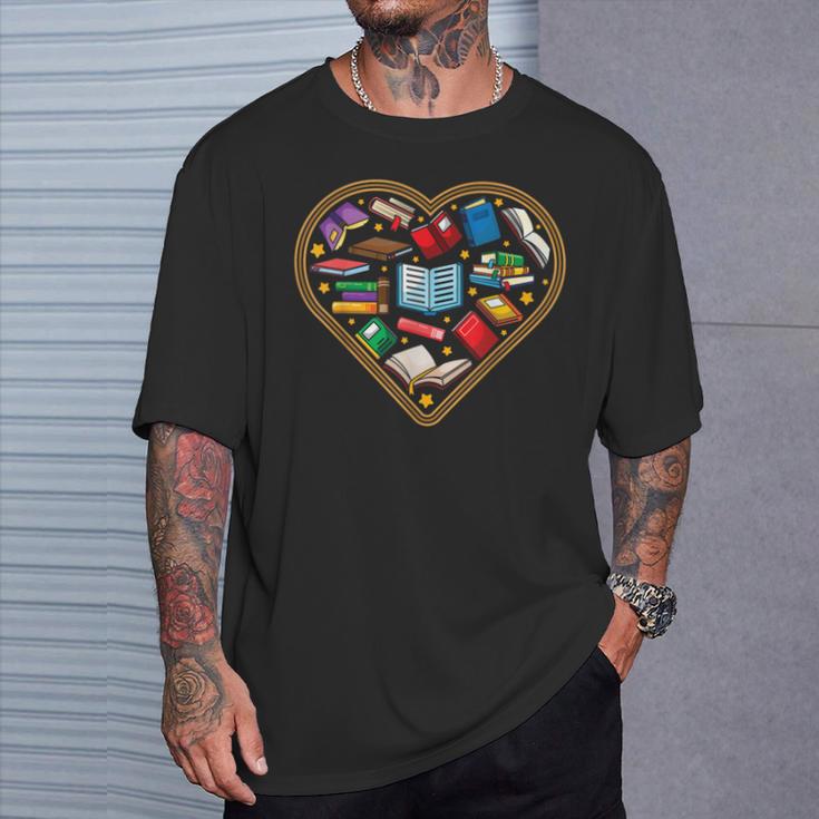 Book Reading Bookworm Reader Literature Heart T-Shirt Gifts for Him