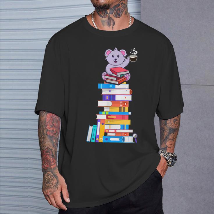 Book Reading Tea Coffee Kawaii Bookworm Koala T-Shirt Gifts for Him