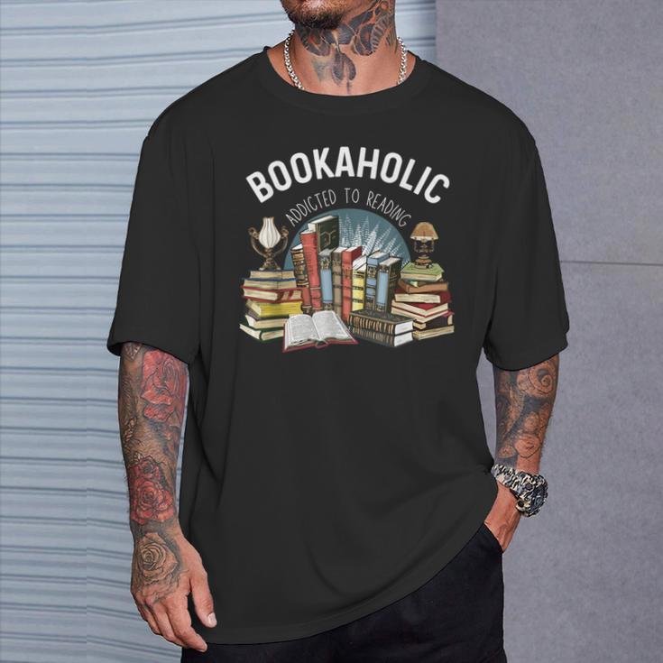 Bookaholic Addicted To Reading Book Lovers Literacy T-Shirt Gifts for Him