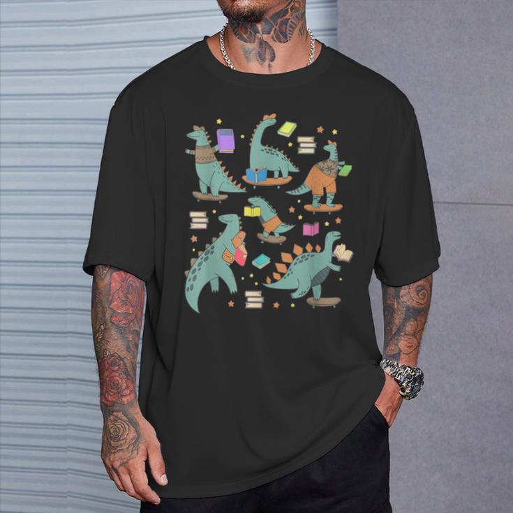 Bookish Dinosaur Animal Lover Book School Librarian T-Shirt Gifts for Him