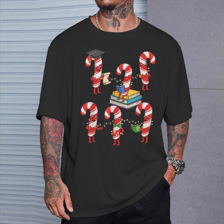 Bookmas Christmas Books Shirt Candy Cane Bookworm T-Shirt Gifts for Him