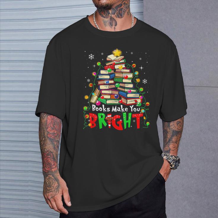 Books Make You Bright Christmas Librarian Book Lover T-Shirt Gifts for Him