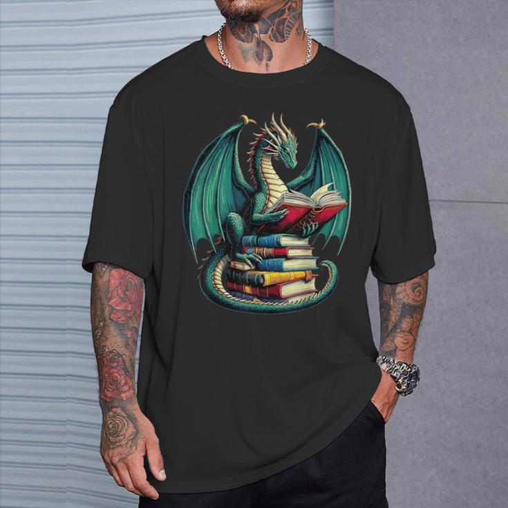 Books Dragon Reading Book Lover T-Shirt Gifts for Him