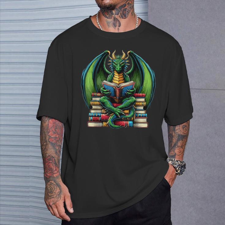 Books Dragon Reading Book T-Shirt Gifts for Him Books Dragon Reading Book T-Shirt Gifts for Him