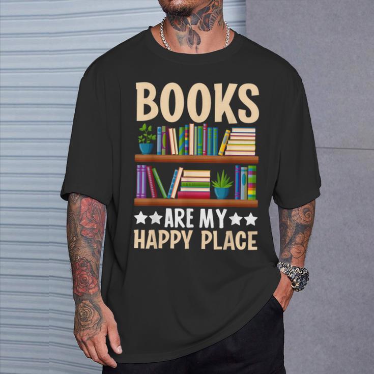Books Are My Happy Place T-Shirt Gifts for Him