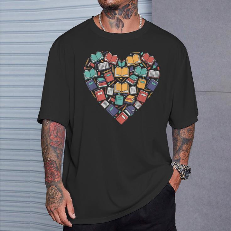 Books Heart Reader Librarian Love Reading Stack T-Shirt Gifts for Him