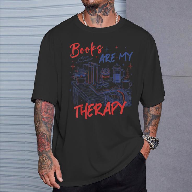 Books Are My Therapy Book Lover Bookworm Library T-Shirt Gifts for Him