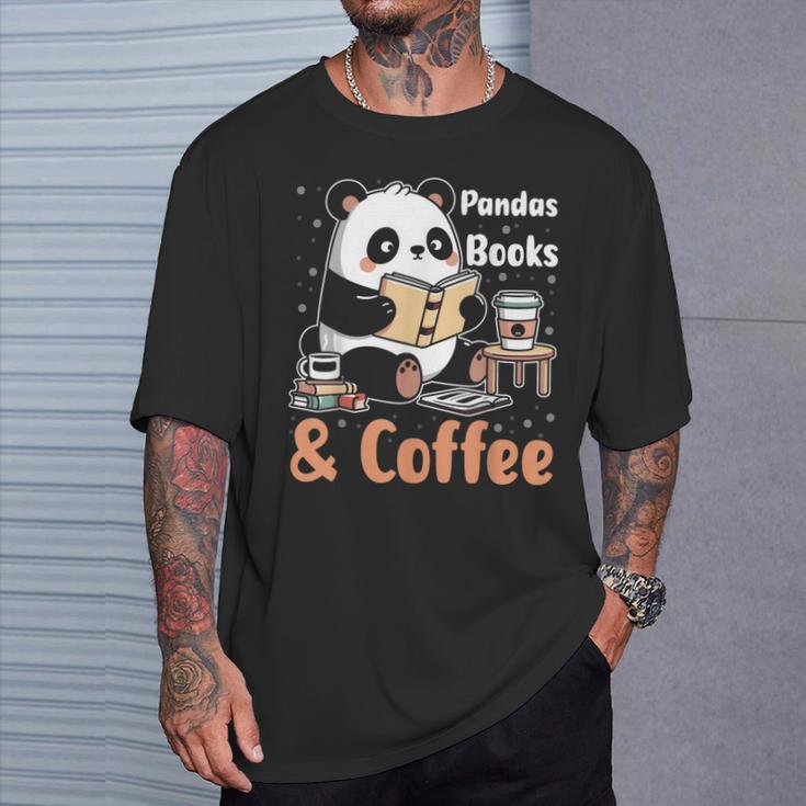 Books Reading Reader Panda Panda Books And Coffee T-Shirt Gifts for Him