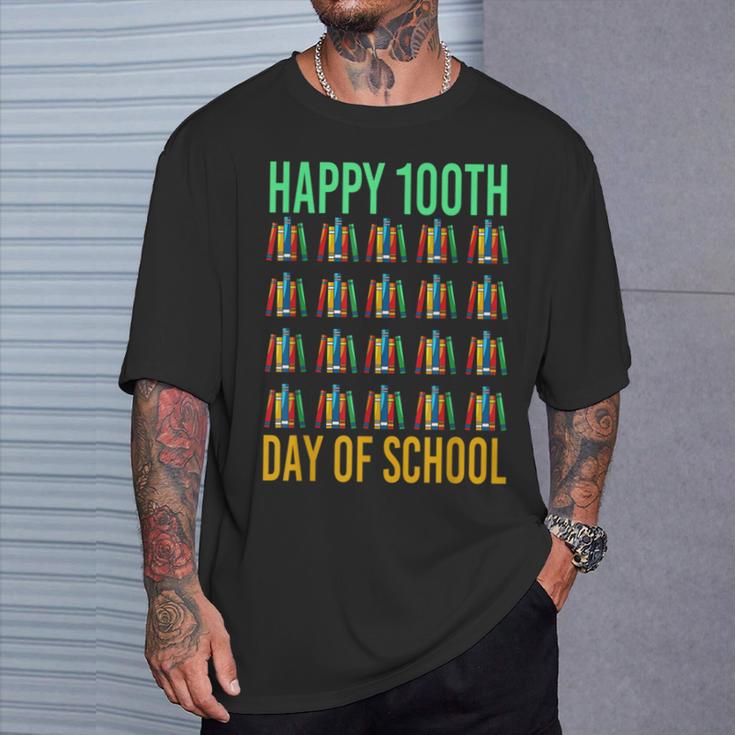 Books School Teacher Student Happy 100th Day Of School T-Shirt Gifts for Him