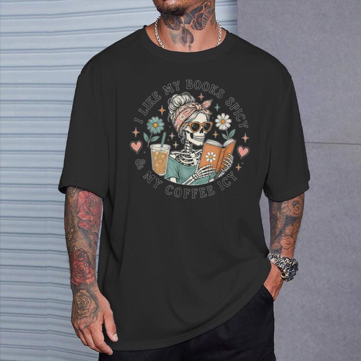 Books Spicy Coffee ICY Book Booktrovert Librarian Bookish T-Shirt Gifts for Him