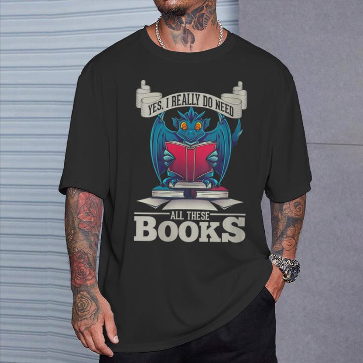 Bookworm Flying Mythical Creature Book Reading Dragon T-Shirt Gifts for Him