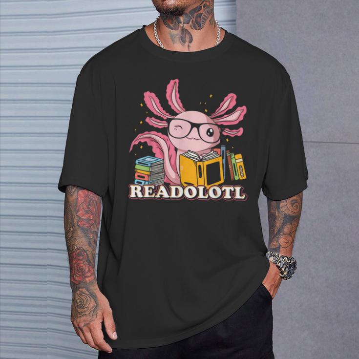 Bookworm Readolot Mexican Salamander Book Reading Axolotl T-Shirt Gifts for Him