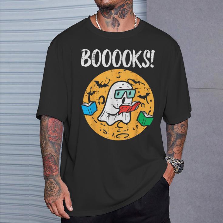 Boooks Ghost Read Book Halloween Teacher Librarian Men Women T-Shirt Gifts for Him