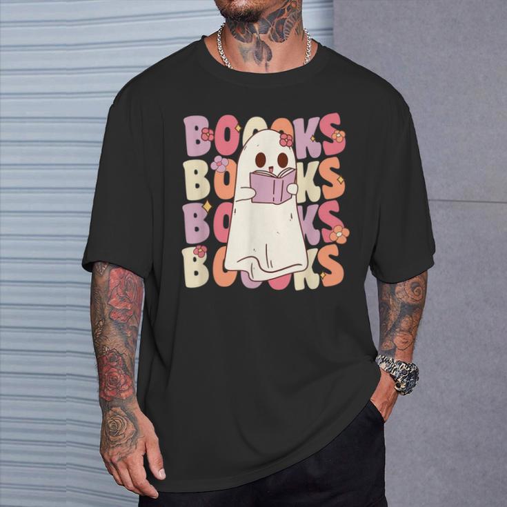 Boooks Halloween Ghost Pun Boo Books Groovy Ghost T-Shirt Gifts for Him Boooks Halloween Ghost Pun Boo Books Groovy Ghost T-Shirt Gifts for Him