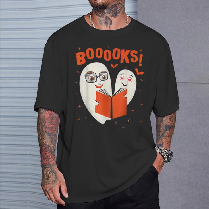 Booooks Boo Ghost Book Library Halloween Students Teachers Men Women Kids T-Shirt Gifts for Him
