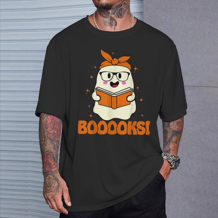 Booooks Ghost Boo Read Books Library Teacher Halloween Cute For Men Women Kids T-Shirt Gifts for Him