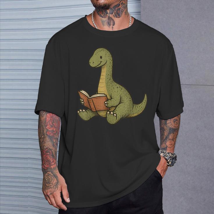 Brachiosaurus Dinosaur Reading Book Nerd T-Shirt Gifts for Him Brachiosaurus Dinosaur Reading Book Nerd T-Shirt Gifts for Him