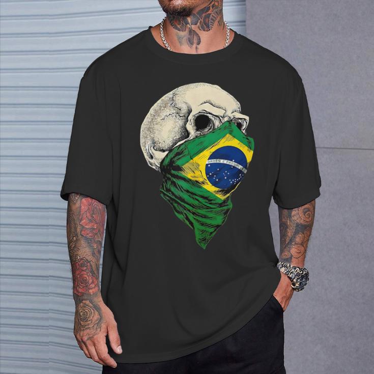 Brasil Brasil Brasil Flagkull In Mangas Camiseta unisex Regalos para él