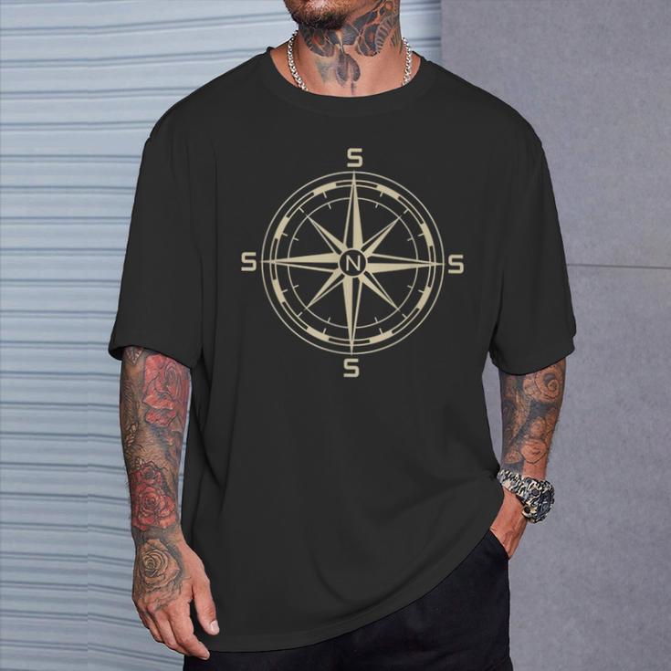 Brújula Tierra Plana Encabezados Estrella Norte Polar Mem Camiseta unisex Regalos para él