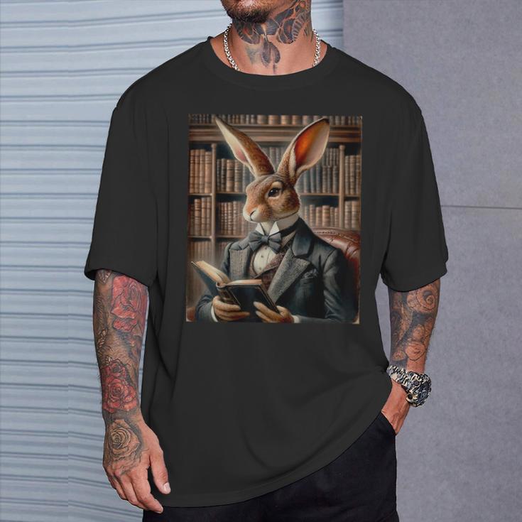 Bunny Reading Book Rabbit Bow Tie Happy Easter Boys Girl Kid T-Shirt Gifts for Him