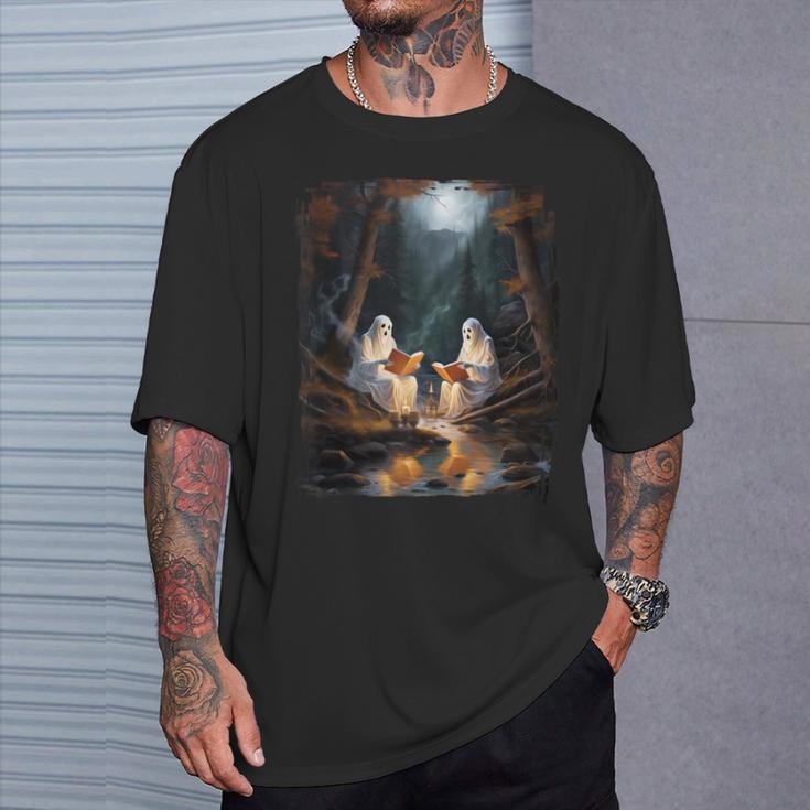 Camping Sheet Ghost Reading Book At Campfire Halloween T-Shirt Gifts for Him Camping Sheet Ghost Reading Book At Campfire Halloween T-Shirt Gifts for Him