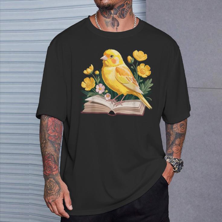 Canary Bird Floral Book Yellow Bird Reading Bookish Teacher T-Shirt Gifts for Him Canary Bird Floral Book Yellow Bird Reading Bookish Teacher T-Shirt Gifts for Him