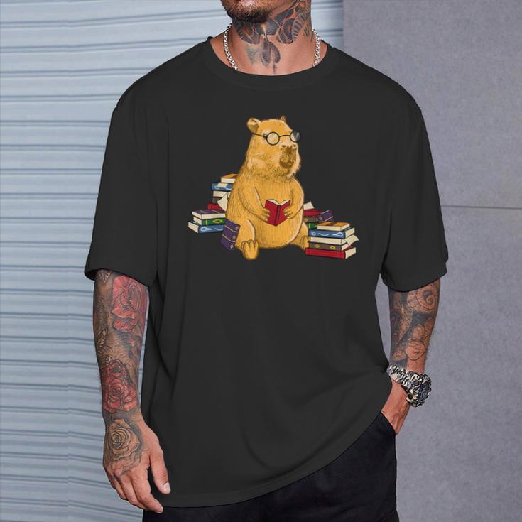 Capybara Reading Books T-Shirt Gifts for Him Capybara Reading Books T-Shirt Gifts for Him