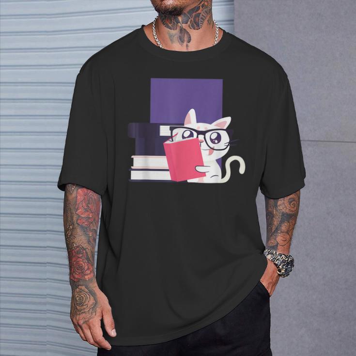 Cat Book Reading T-Shirt Gifts for Him
