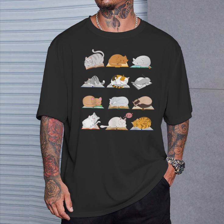 Cat Books For Bookworm And Reading Fan As Cat Owner T-Shirt Gifts for Him