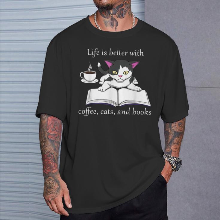 Cat Reads a Book Reading Coffee T-Shirt Gifts for Him Cat Reads a Book Reading Coffee T-Shirt Gifts for Him