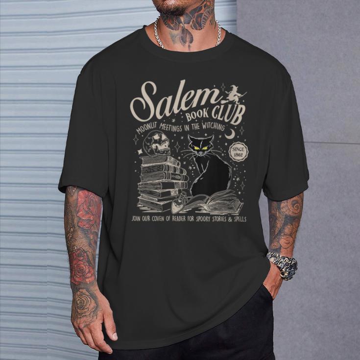 Cat Witch Salem Book Club Reading Halloween Book Lover T-Shirt Gifts for Him