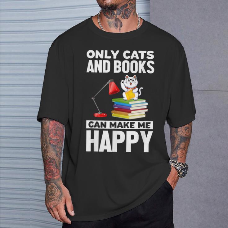 Only Cats And Books Can Make Me Happy Cat Lover Men Women Kids T-Shirt Gifts for Him