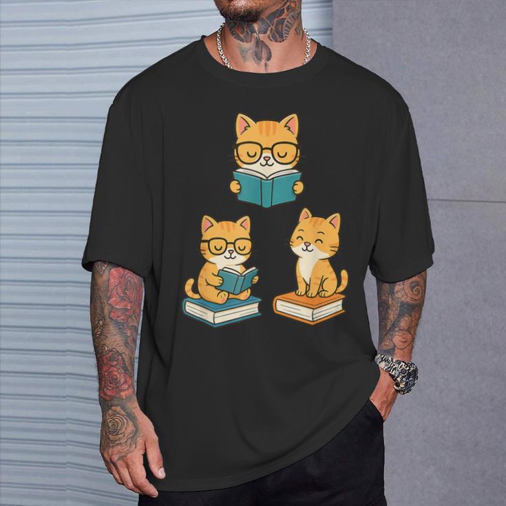 Cats Reading Book Lover Reading Bookworm Reader T-Shirt Gifts for Him