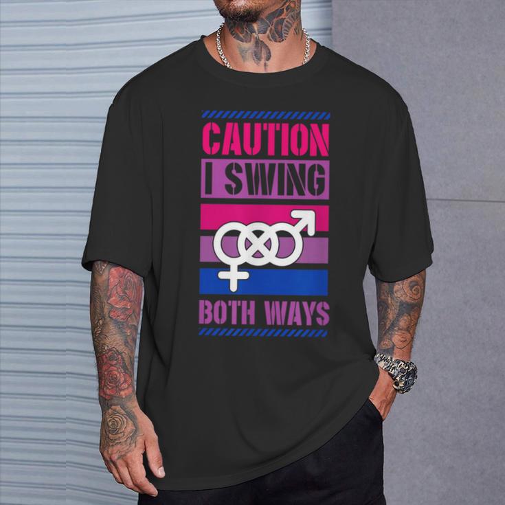 Caution Iwing Both Ways バイセクシャル プライド ジョーク Tシャツ 彼への贈り物