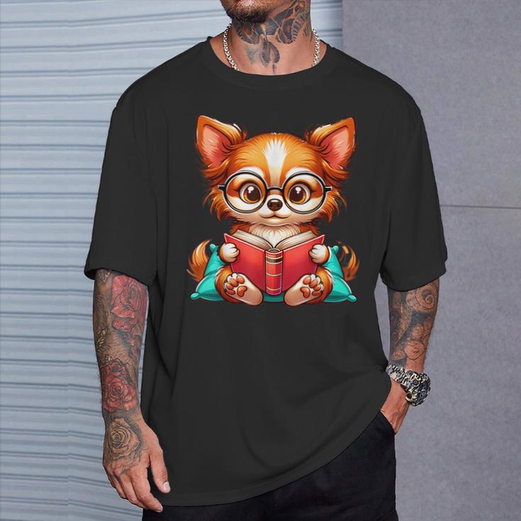 Chihuahua Reading a Book Dog T-Shirt Gifts for Him