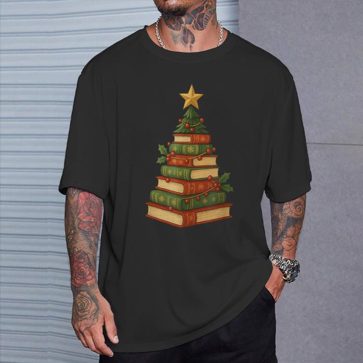 Christmas Book Tree Bookshelf Holiday For Readers Librarians T-Shirt Gifts for Him