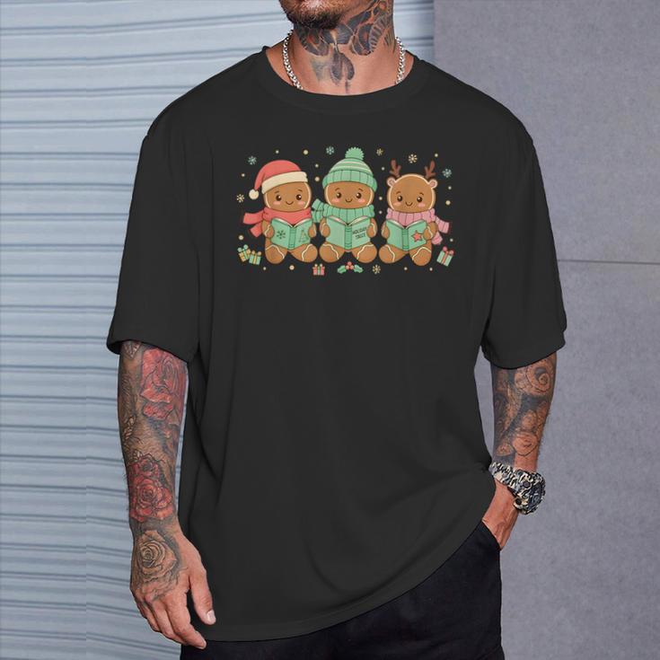Christmas Library Gingerbread Man Books Lover Bookworm T-Shirt Gifts for Him