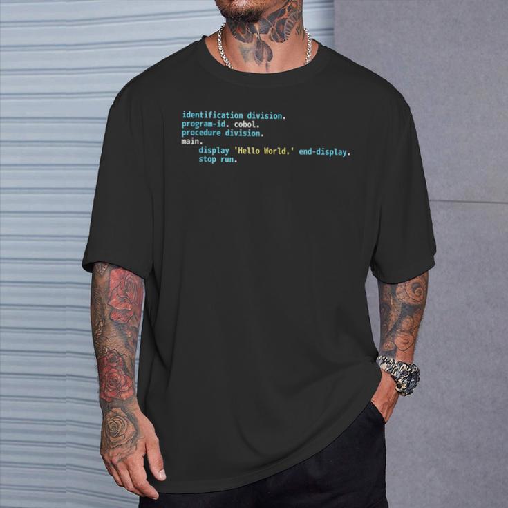 Código Cobol Hello World Diseño De Esquema Deintaxis Oscura Camiseta unisex Regalos para él