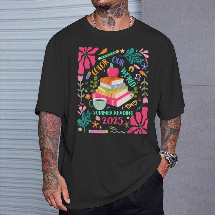 Color Our World Summer Reading 2025 Boho Wildflower Book T-Shirt Gifts for Him
