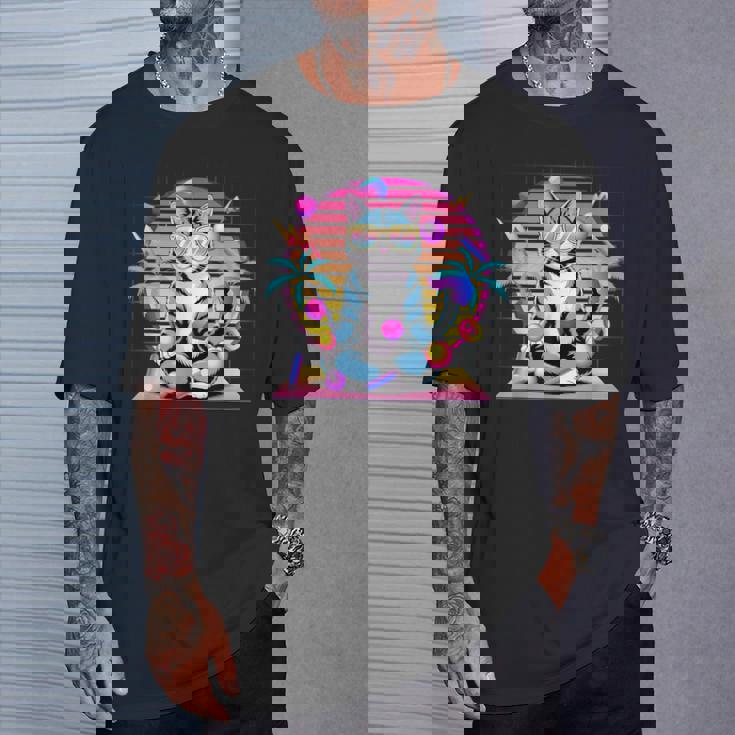 Cool Cat 瞑想 ヴェイパーウェーブ 80年代 レトロ シンセウェーブ Tシャツ 彼への贈り物