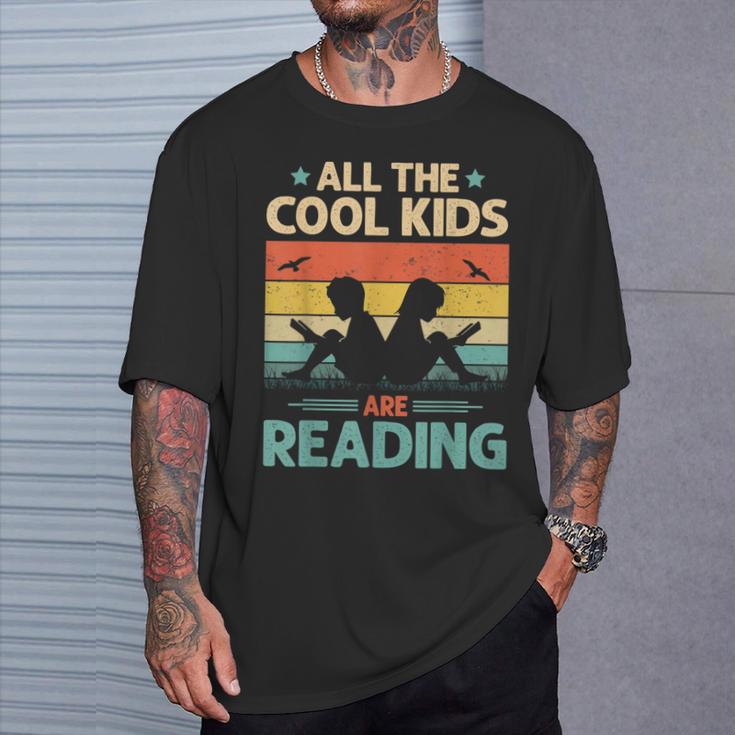 All The Cool Kids Are Reading Retro Book Lovers Reader Nerd T-Shirt Gifts for Him