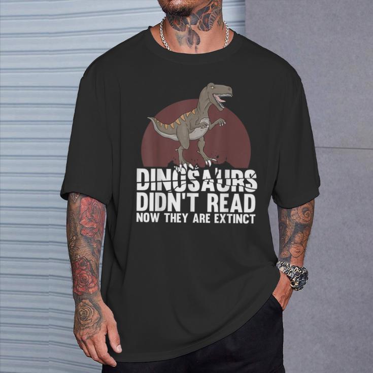 Cool Reading Teacher For Men Women Read Books Dinosaur Book T-Shirt Gifts for Him